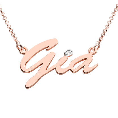 Custom 14K Gold and Diamond Name Necklace with Script Text