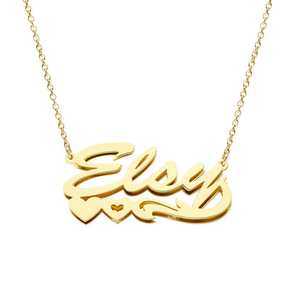 14K Gold Name Plate with Hearts Necklace featuring Second Layer Shadow