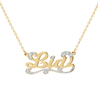 Personalized 14K Gold and Diamond Name Necklace with Flourish