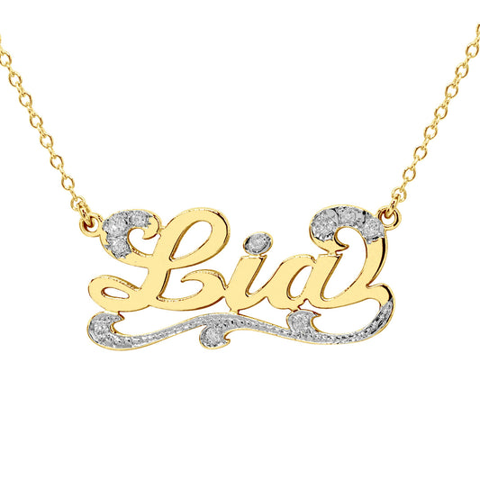 Personalized 14K Gold and Diamond Name Necklace with Flourish