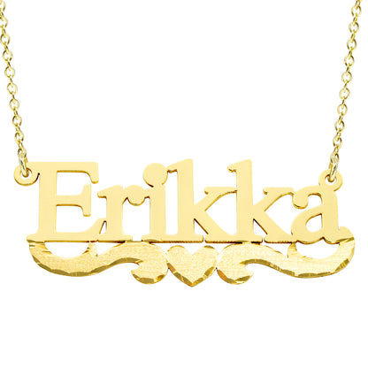 Custom Nameplate in 14K Gold with Heart and Flourish in Florentine Finish