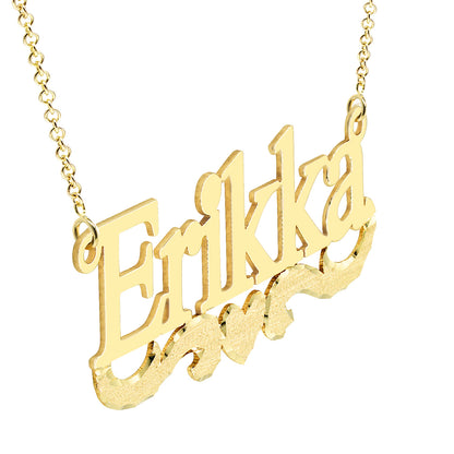 Custom Nameplate in 14K Gold with Heart and Flourish in Florentine Finish