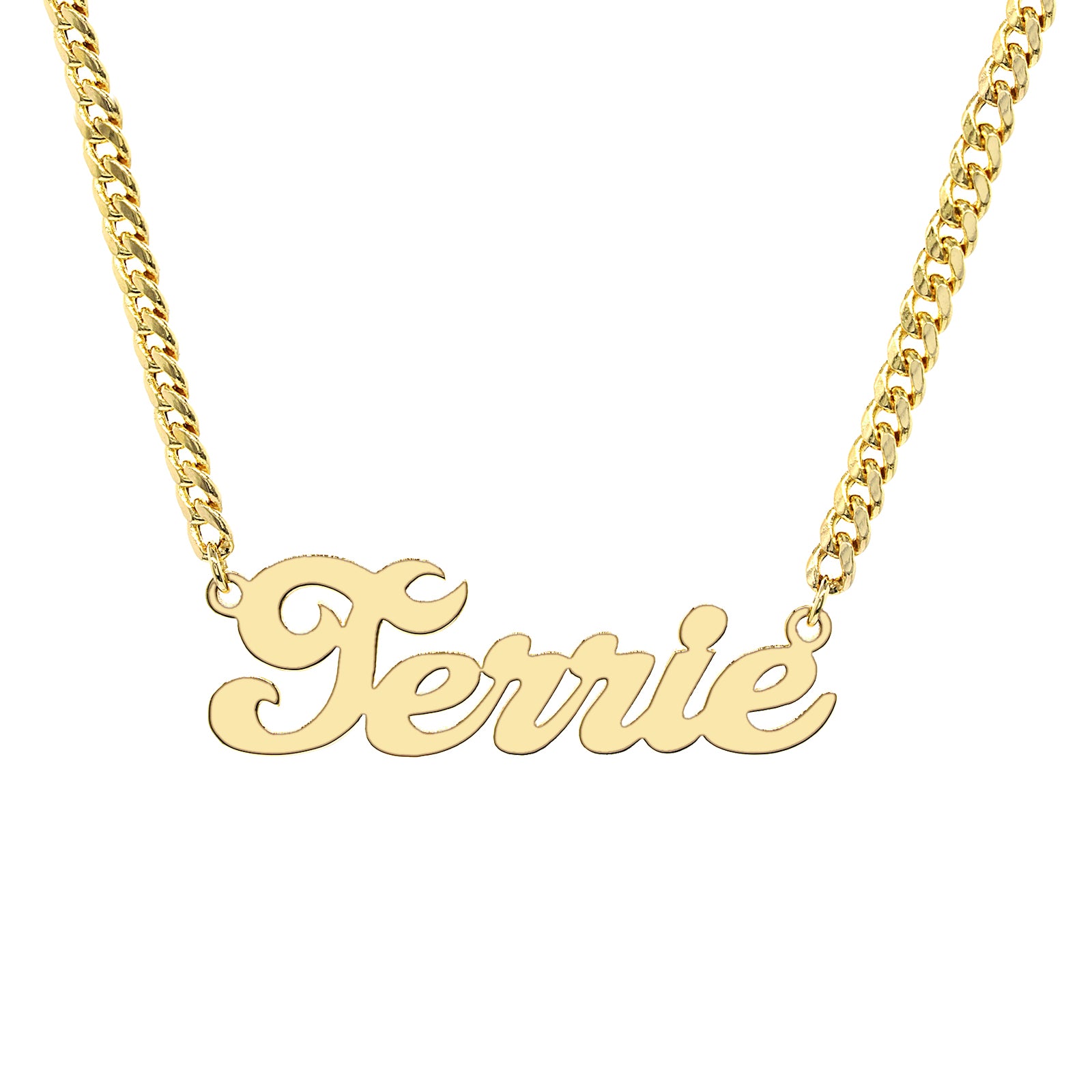 Personalized 14K Gold Script Text Nameplate Necklace with Curb Chain ...