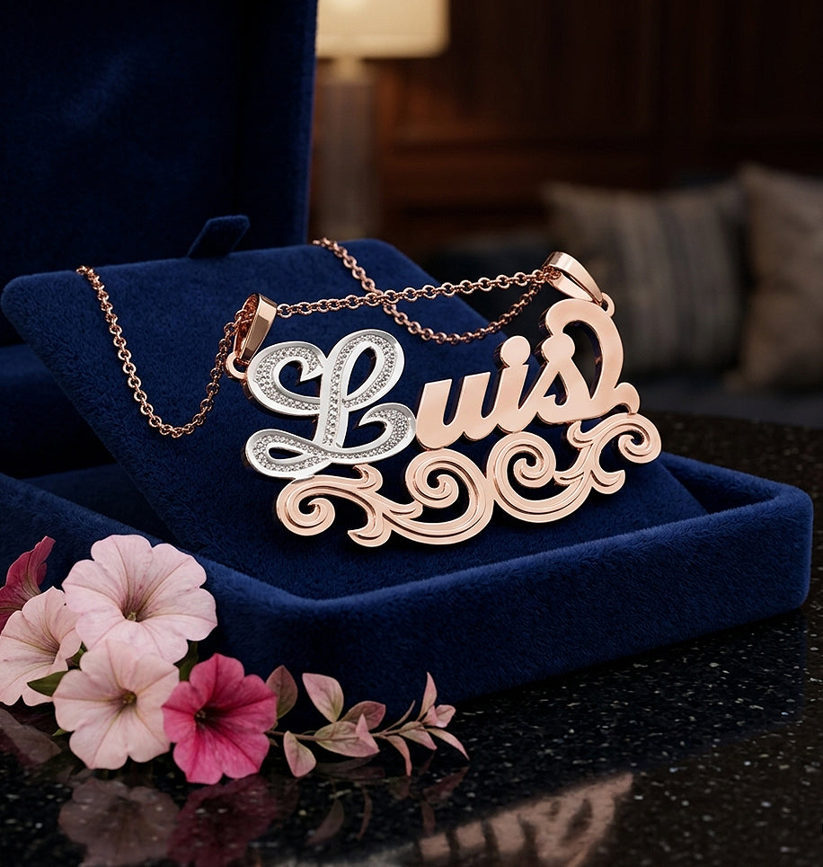 Name Plate Pendant with Fancy Filigree in Sterling Silver