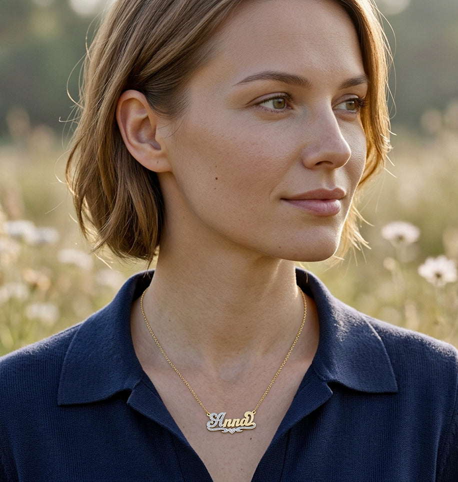 Nameplate with 14K Gold and Diamonds | Script Text