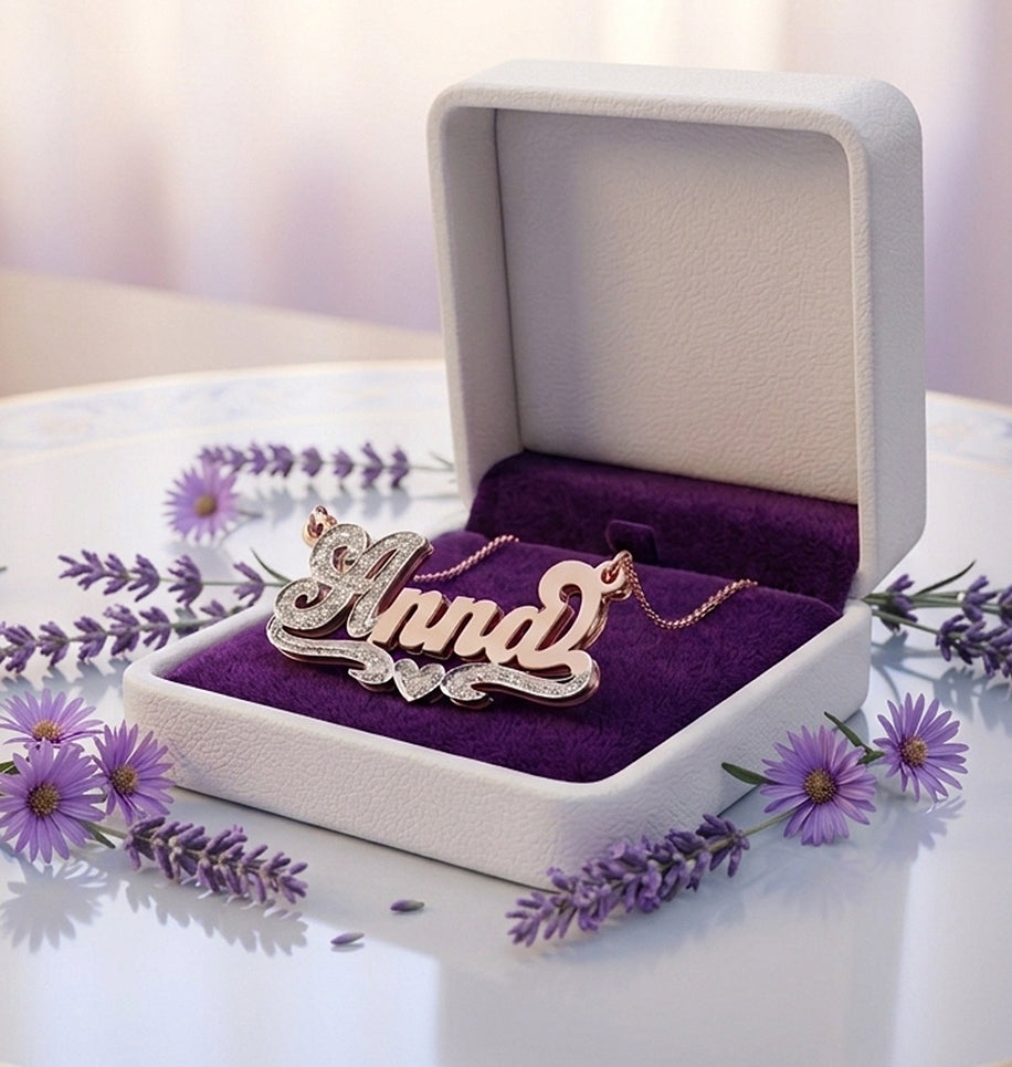 Nameplate with 14K Gold and Diamonds | Script Text