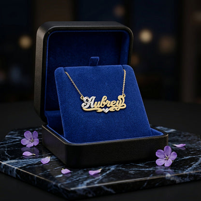 Nameplate with 14K Gold and Rhodium Sparkle on First Letter | Script Text