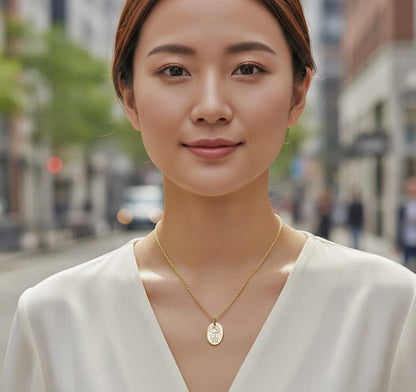 Oval 2 Initial Monogram Pendant with Heart Cross 2 Tone in 14kt Gold