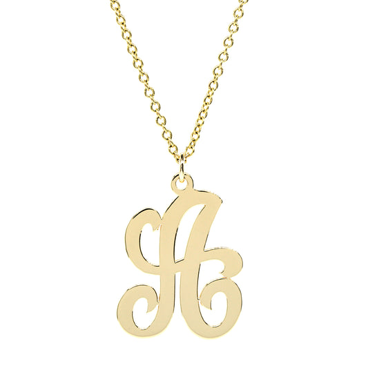 Personalized Script Monogram Pendant in High Polished 14K Gold.