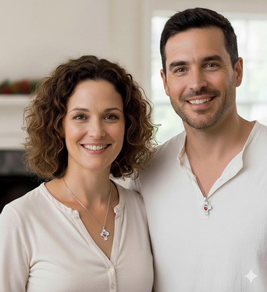 14K Gold Photo Charm Necklace with Cross, Diamonds, and Heart Pendants - Personalized USA Made Jewelry