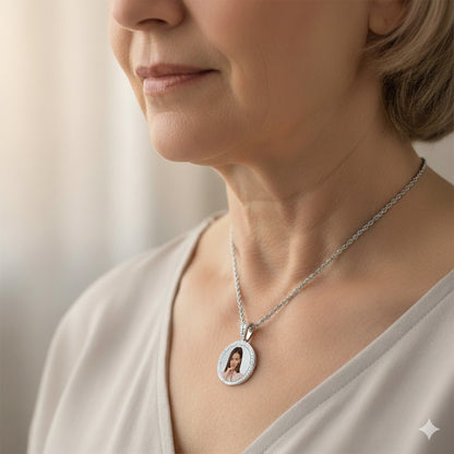 Customizable Photo Disc Pendant with Diamonds in 14K Gold | 1.75" Diameter