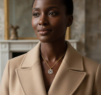 Personalized 1.00" 14k Gold and Diamonds Script Monogram Necklace