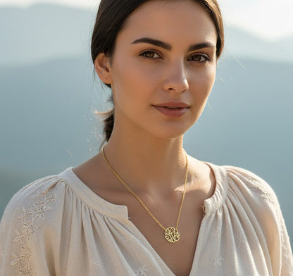 Personalized 1.25" 14k Gold Script Monogram Necklace