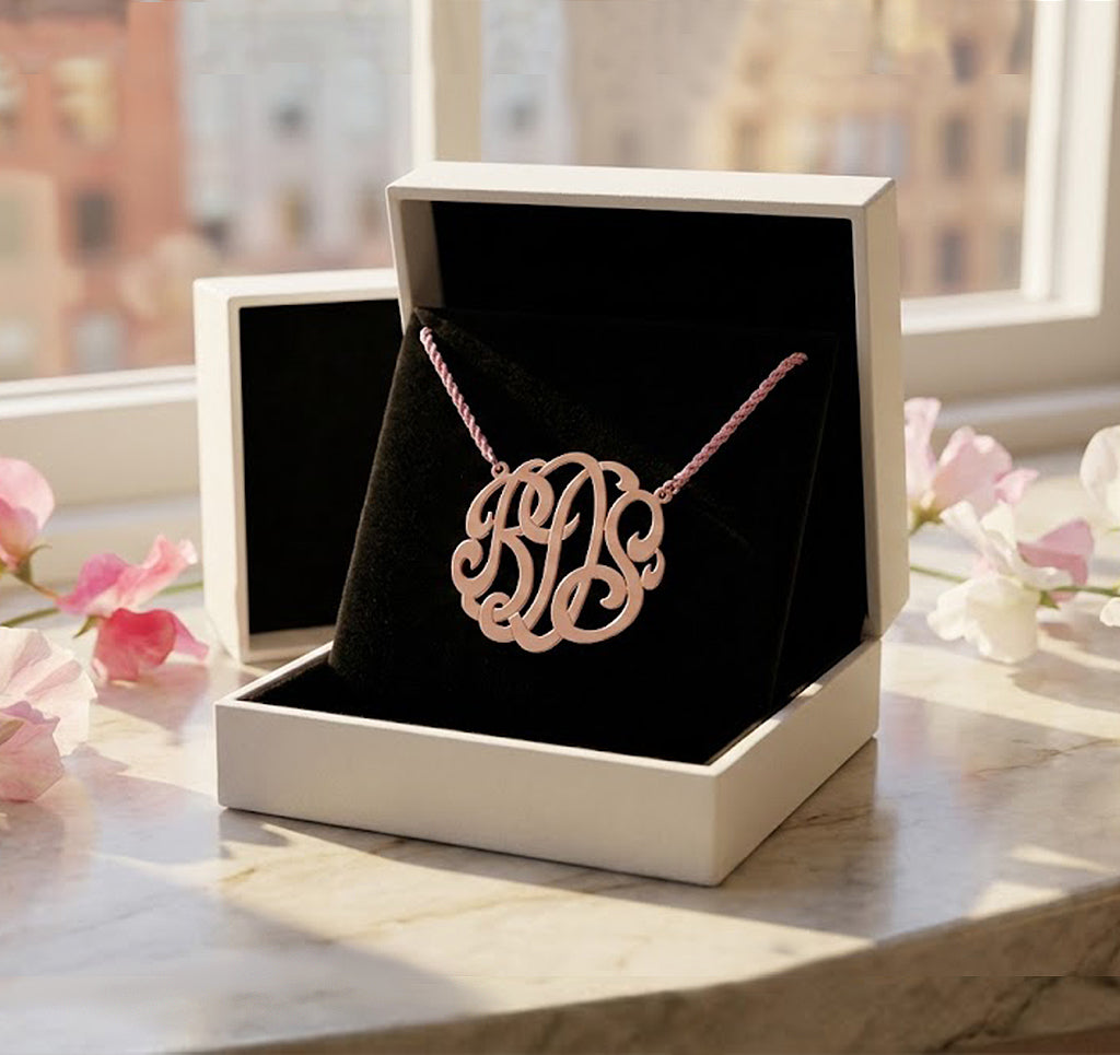 Personalized 1.25" 14k Gold Script Monogram Necklace