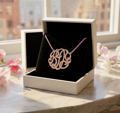 Personalized 1.25" 14k Gold Script Monogram Necklace
