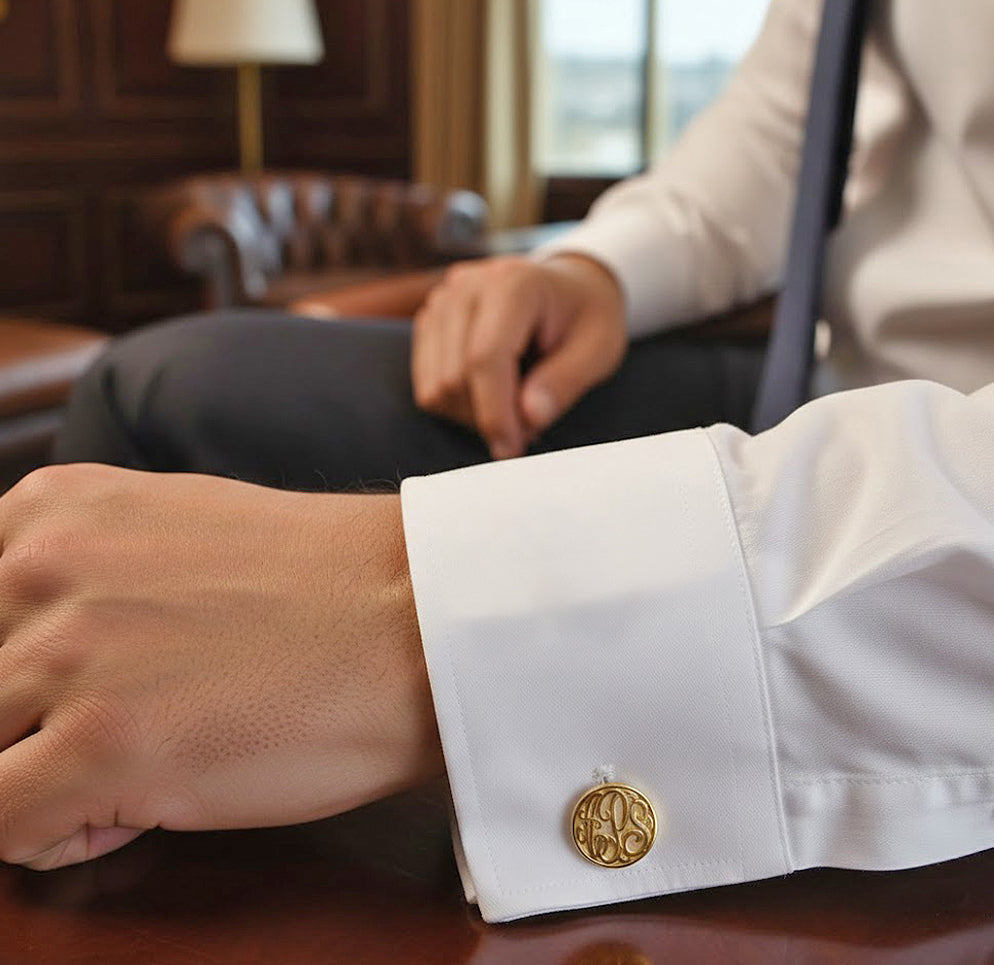 Personalized 14K Gold 3 Initial Monogram Cufflinks