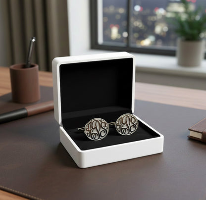 Personalized 14K Gold 3 Initial Monogram Cufflinks