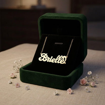 Personalized 14K Gold Script Text Nameplate Necklace | Extra Thick Plate