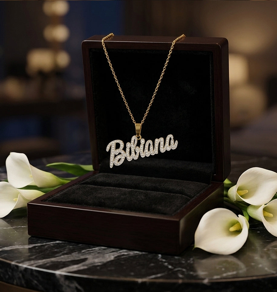 Personalized 14K Gold and Diamonds Double Name Plate