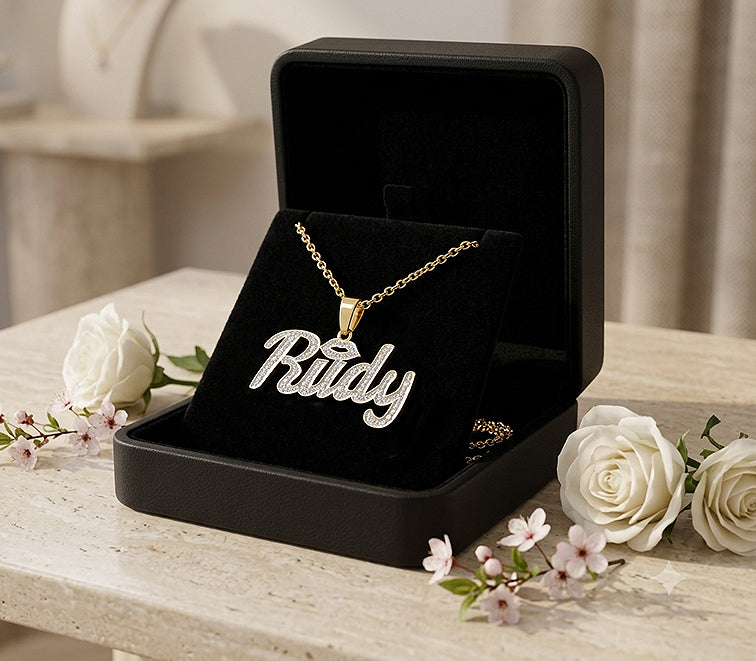 Personalized 14K Gold and Diamonds Double Name Plate | Lips Design
