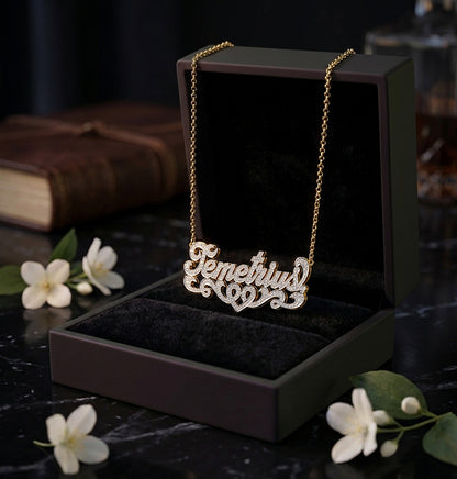 Personalized 14K Gold and Diamonds Name Plate | Dual Plate Heart