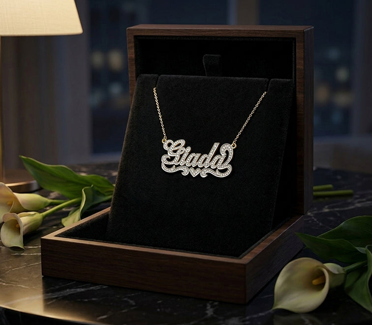 Personalized 14K Gold and Full Diamonds Name Plate