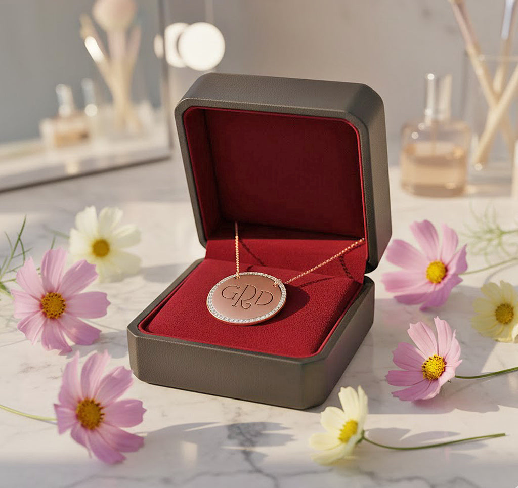 Personalized 14k Gold and Diamond Monogram Disc Necklace - Perfect Gift for Any Occasion