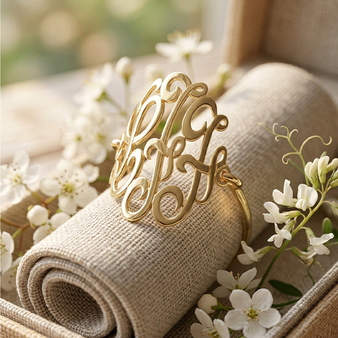 Personalized 14k Gold with 3 Script Initials Monogram Ring