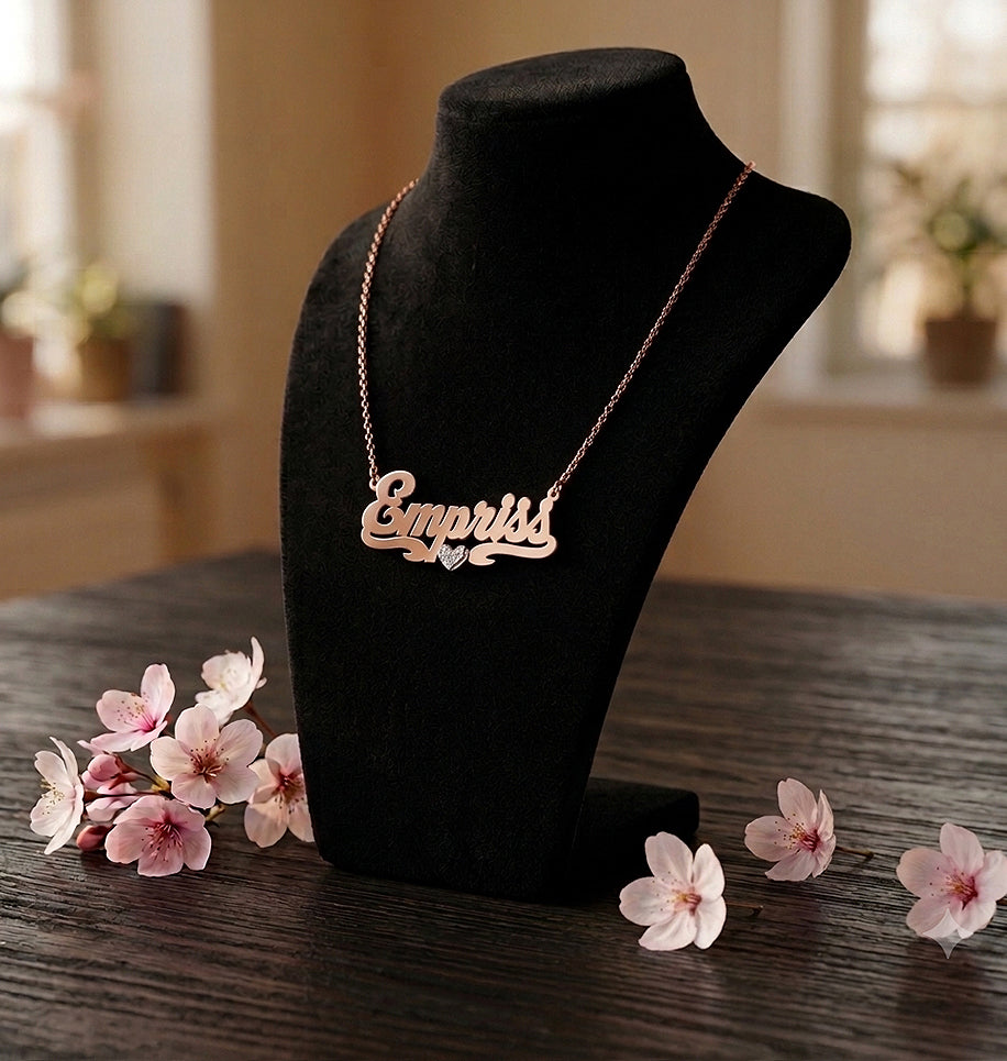 Personalized 14kt. Gold Name Plate Necklace with Diamond