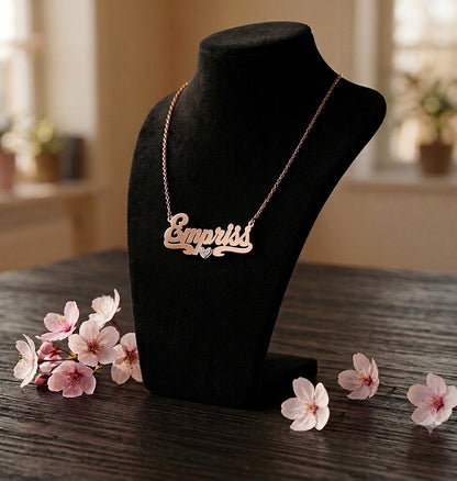Personalized 14kt. Gold Name Plate Necklace with Diamond