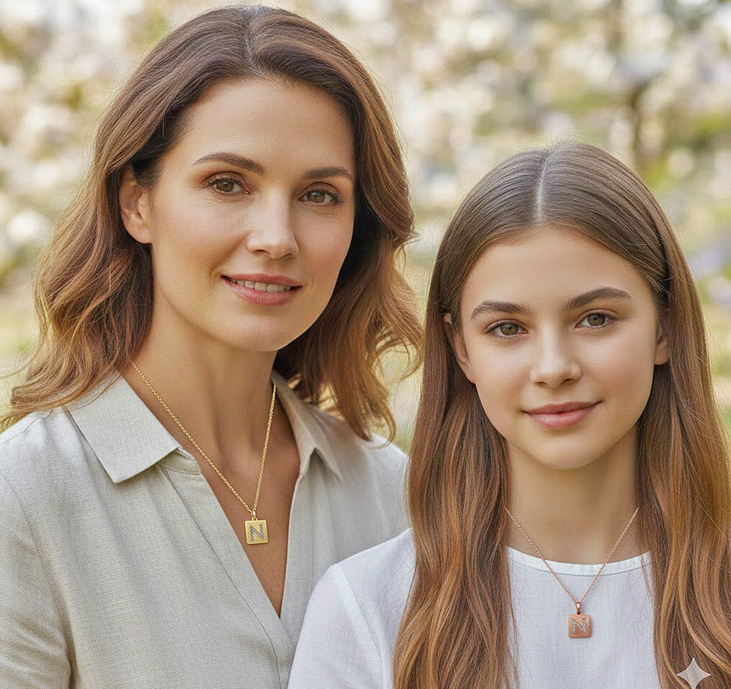 Personalized 14kt. Gold and Diamond Initial Square Pendant