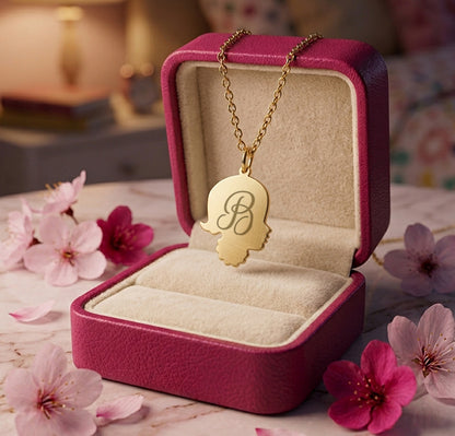 Personalized Engravable Girl's Head Profile in 14K Gold