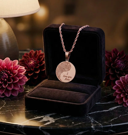 Personalized Fingerprint Disc Charm Pendant with Custom Message in 14K Gold