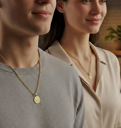 Personalized Fingerprint Disc Charm Pendant with Custom Initial in 14K Gold