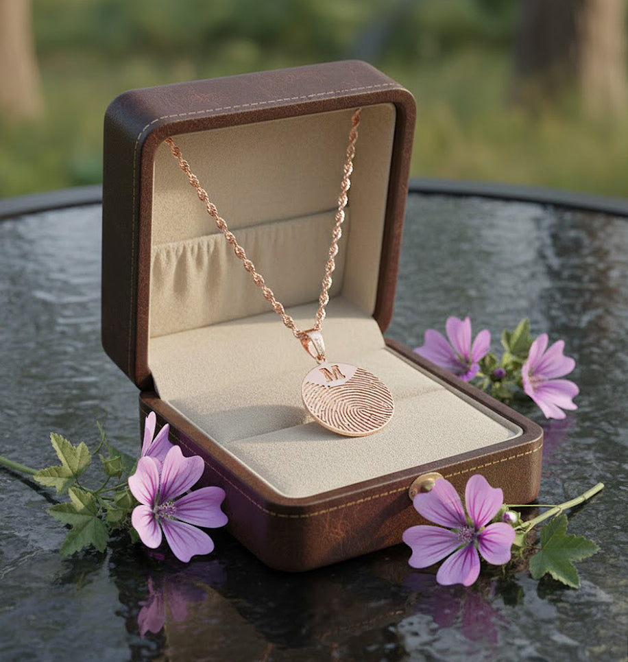 Personalized Fingerprint Disc Charm Pendant with Custom Initial in 14K Gold