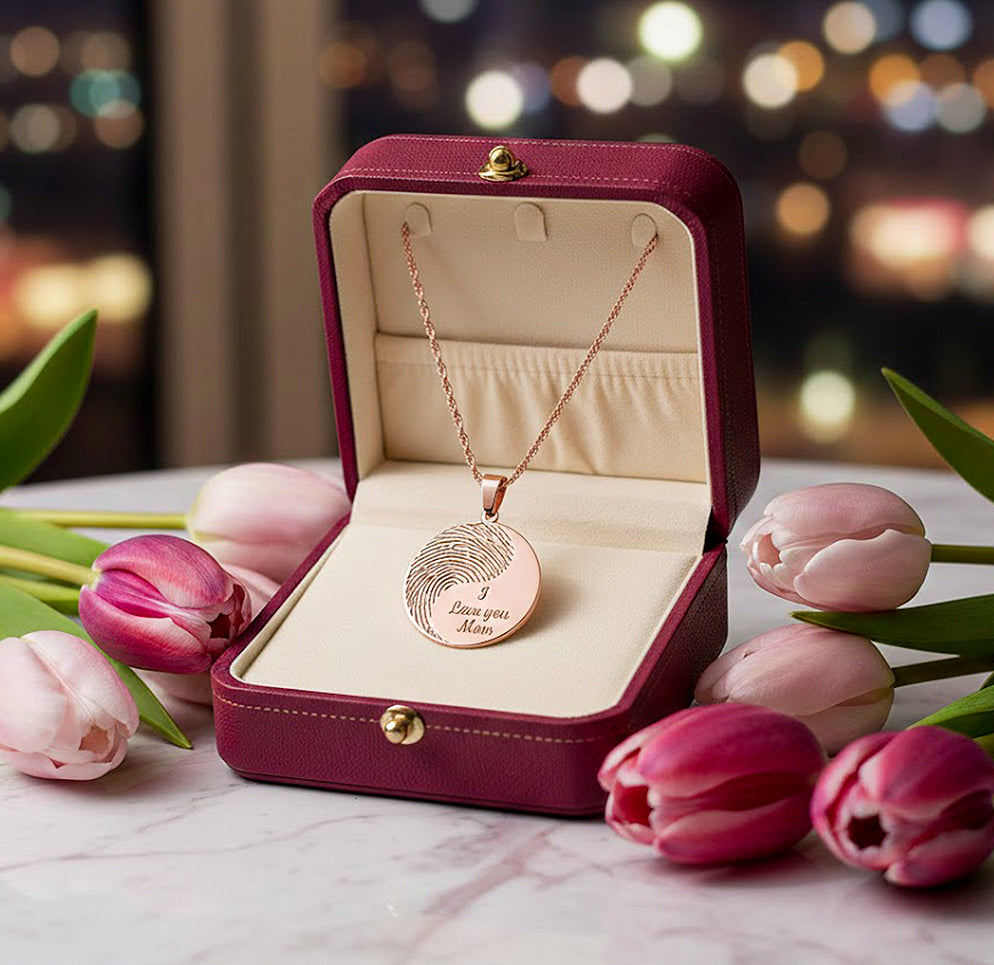 (Custom Order) Personalized Fingerprint Disc Charm Pendant with Custom Message in 14K Gold