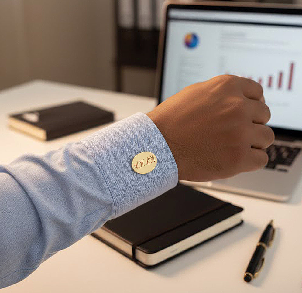 Personalized Oval Cufflinks in 14K Gold