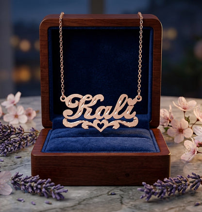 Personalized Sterling Silver Nameplate Necklace with Heart Flourish