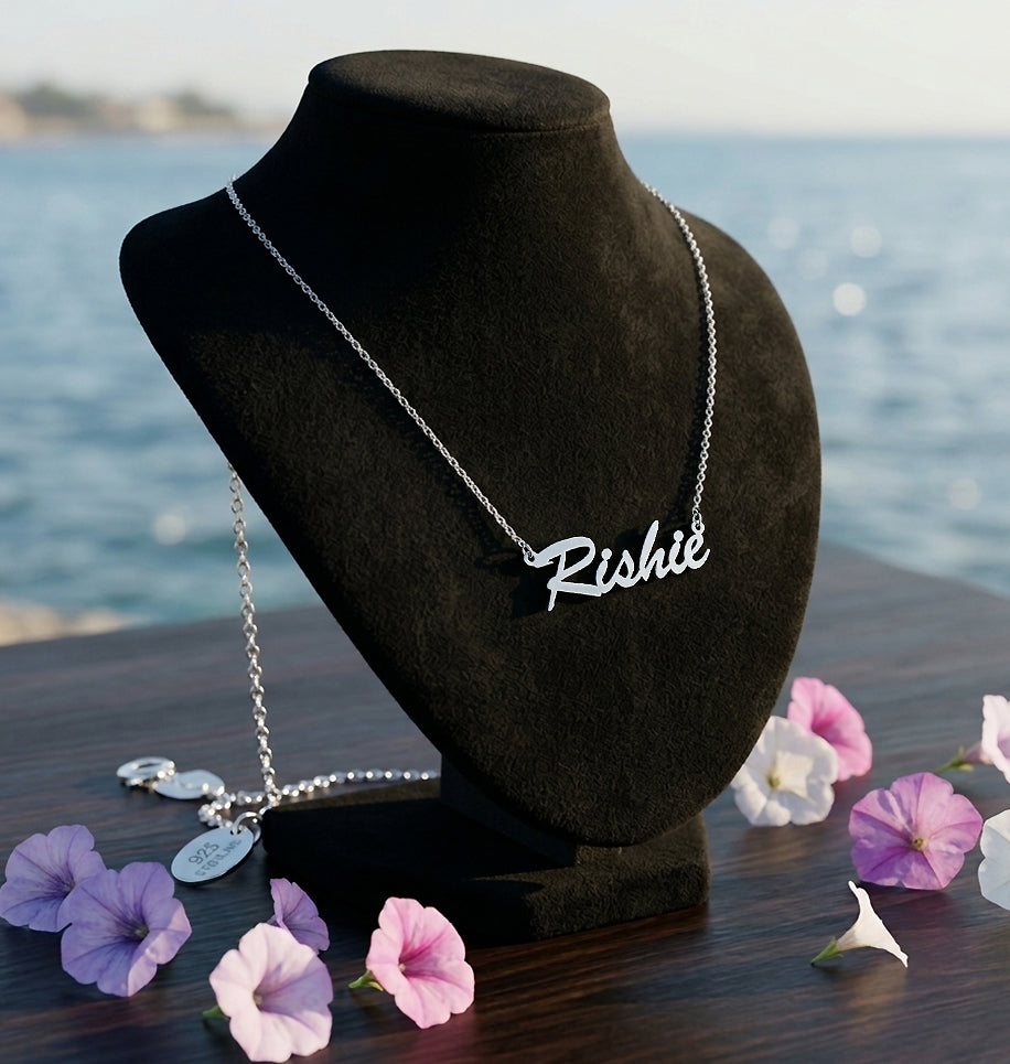 Personalized Sterling Silver Script Nameplate Necklace