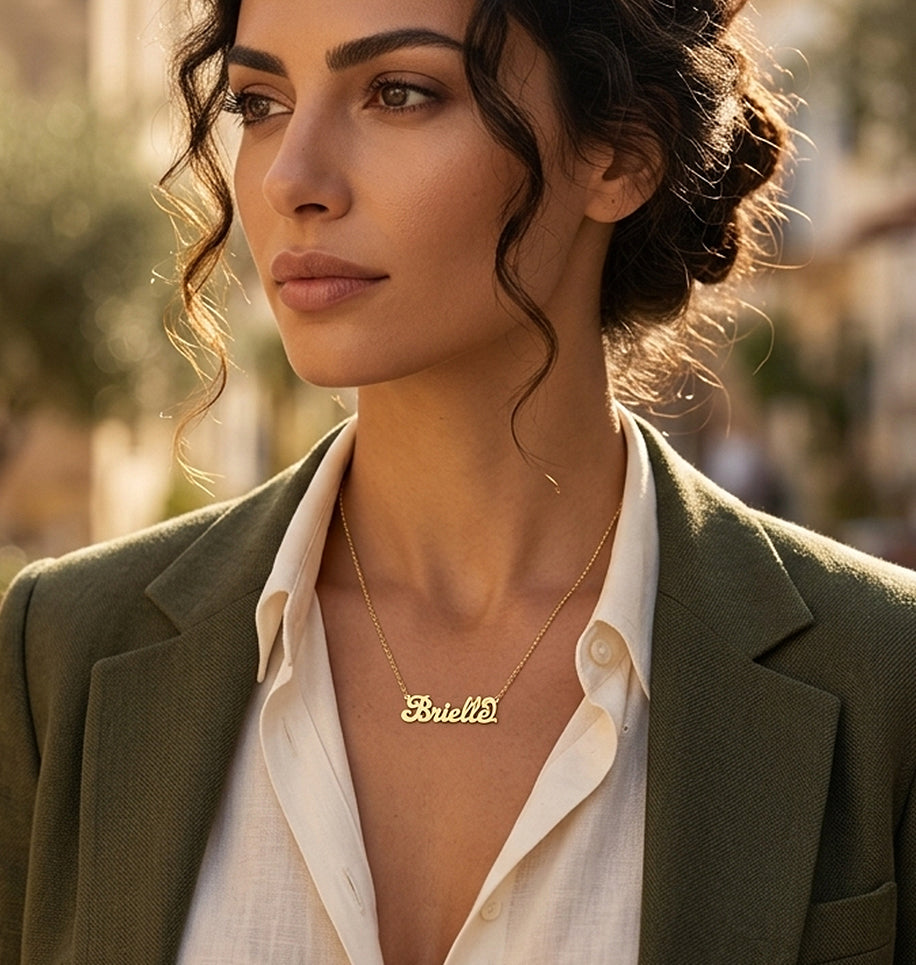Personalized Sterling Silver Script Text Nameplate Necklace | Extra Thick Plate