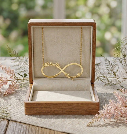 Personalized Two-Name Infinity Necklace in Solid 14k Gold | Available in 3 Sizes and 3 Gold Colors!