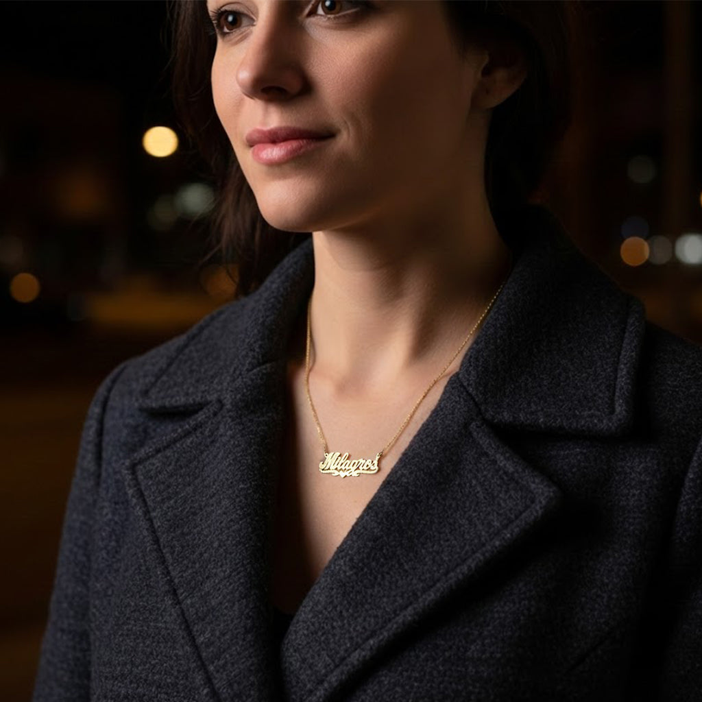 Personalized 14K Gold Name Plate Necklace | Florentine Finish