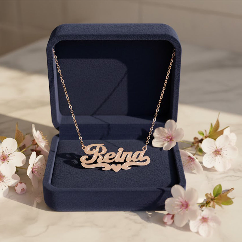 Personalized 14K Gold Name Plate Necklace | Florentine Finish