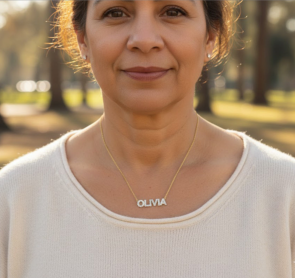 Personalized 14K Gold and Diamond Pave Name Necklace