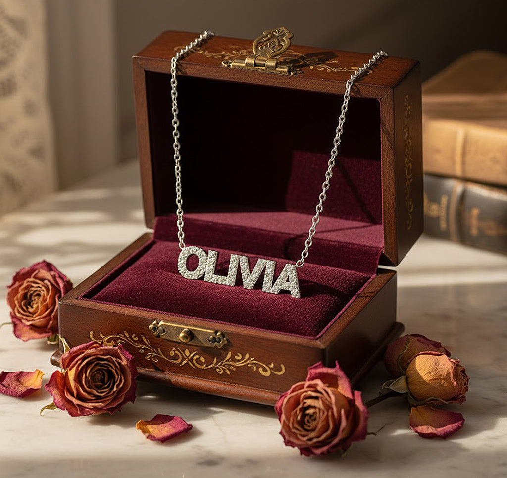 Personalized 14K Gold and Diamond Pave Name Necklace