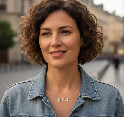 Personalized 14K Gold and Diamond Pave Name Necklace | Block Type