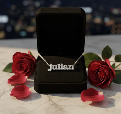 Personalized 14K Gold and Diamond Pave Name Necklace | Block Type