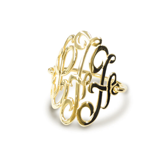 Personalized 14k Gold with 3 Script Initials Monogram Ring