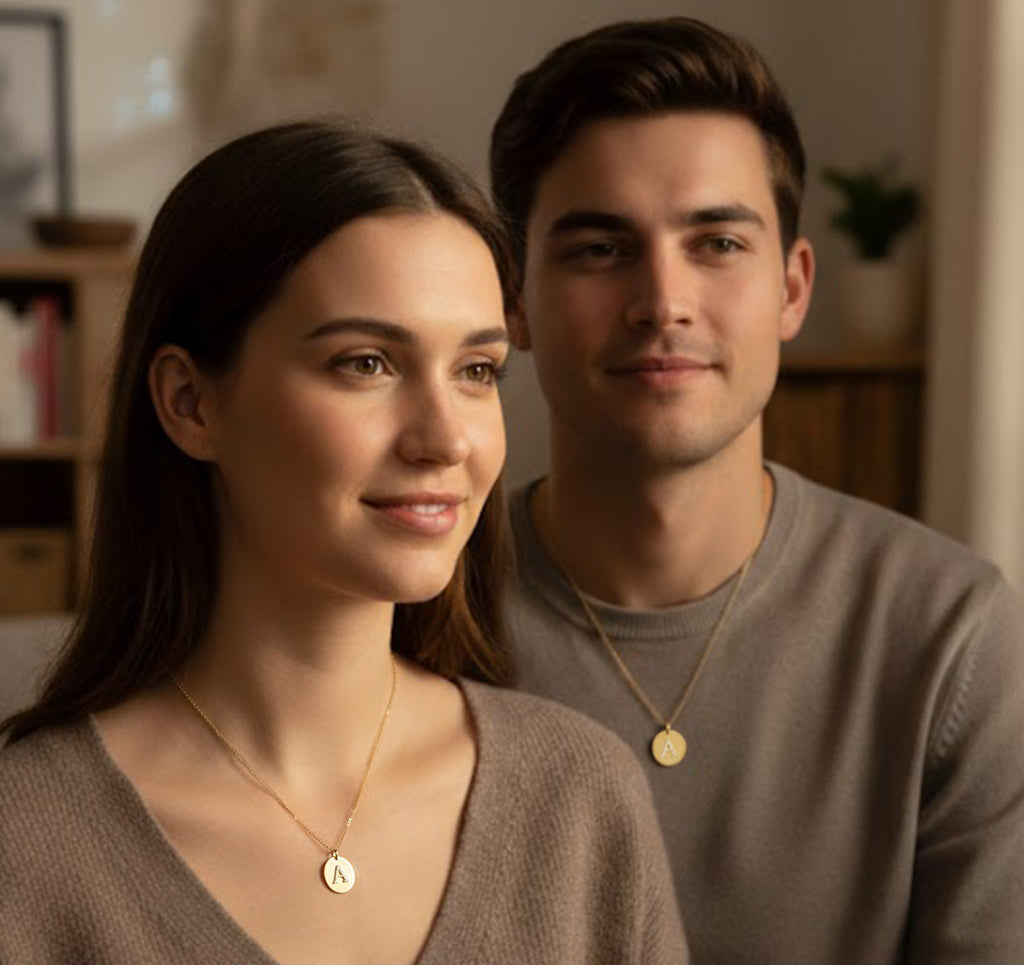 Personalized 14kt. Gold and Diamond Initial Disc Pendant