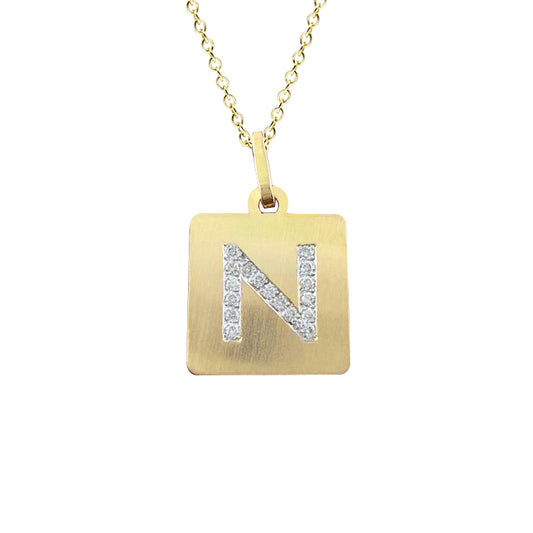 Personalized 14kt. Gold and Diamond Initial Square Pendant
